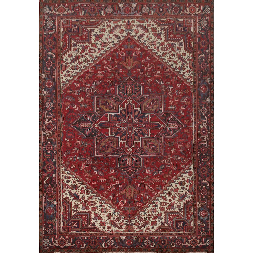 Hand Knotted Oriental 100% Wool Carpet Traditional Medallion Red Heriz Area Rug - 10' 9'' X 8' 9''