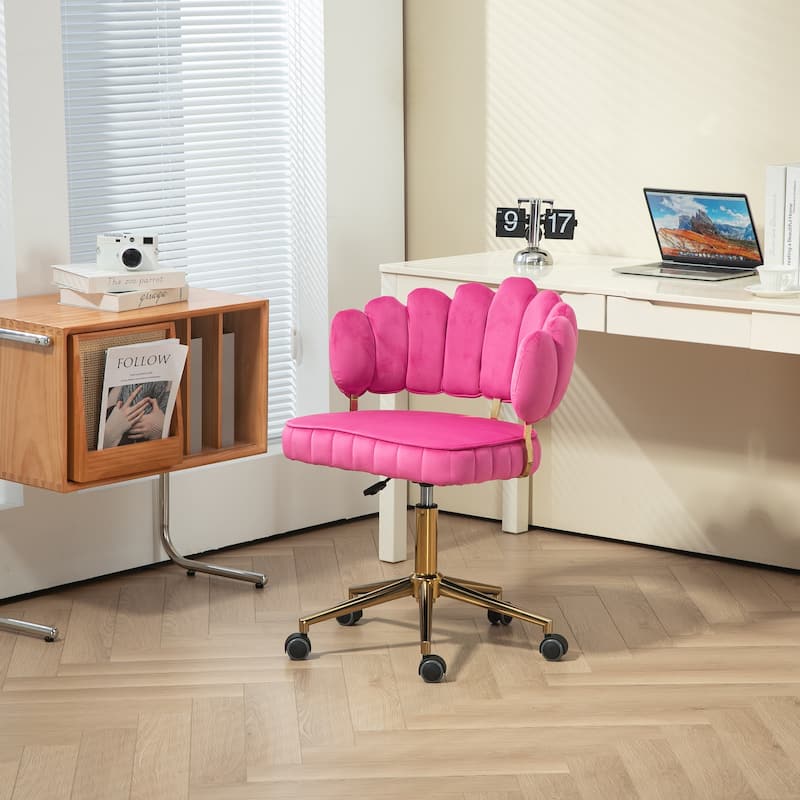 Roomfitters Velvet Swivel Home Office Desk Chair with Wheels, Height Adjustable Modern Task Chair for Study or Work - Pink