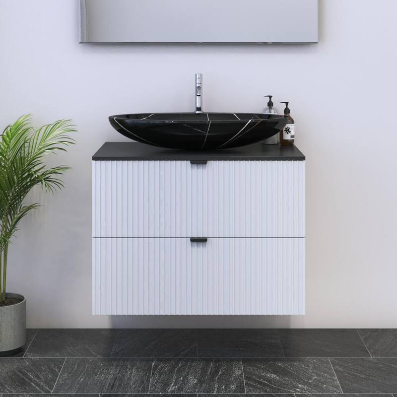 Nicole 2S 80 Floating Bathroom Vanity (32" Width) - 29" Vessel Black - Black