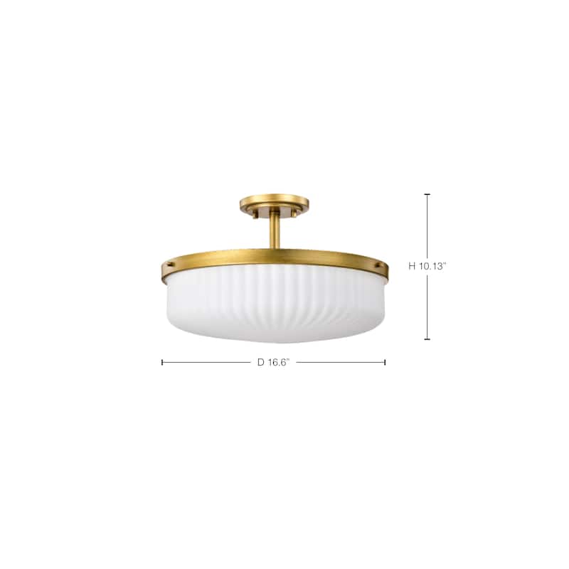 Solara Semi Flush Mount Natural Brass Finish Frosted Ribbed Glass - Natural Brass