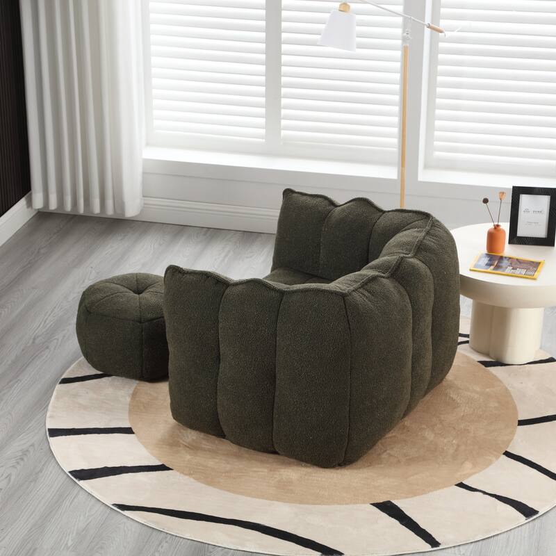 Modern Chenille Bean Bag Chair with Ottoman, Set of 1