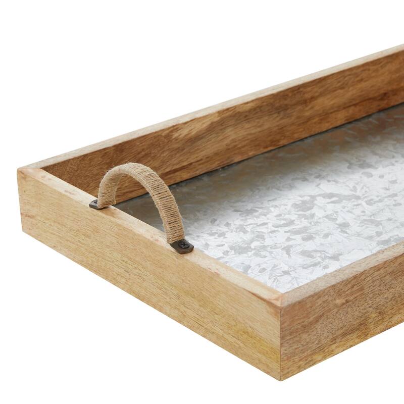Wood Tray with Galvanized Interior - Set of 3 Brown - Roche River Decor