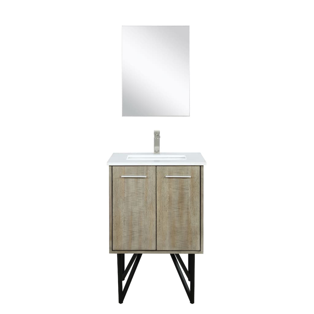 Vanity with Quartz Top, Single Hole Brass Faucet in Brushed Nickel, 18x24 Mirror Included, Scratch & Stain Resistant