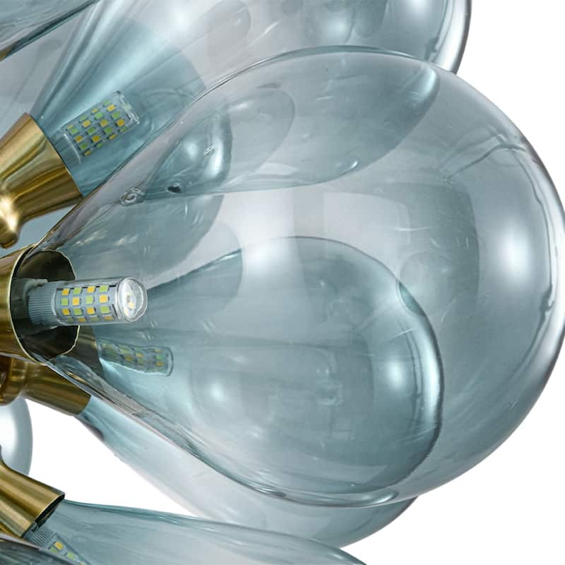 18-Light Cluster Blue Glass Bubble Chandelier - 25in Wide Gold