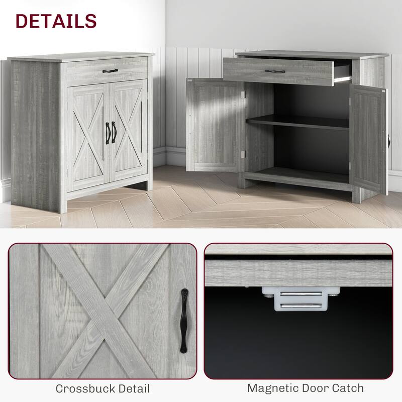 HOMCOM 32" Farmhouse Barn Door Style Sideboard Cabinet,Buffet Storage Cabinet Coffee Bar for Living Room or Entryway