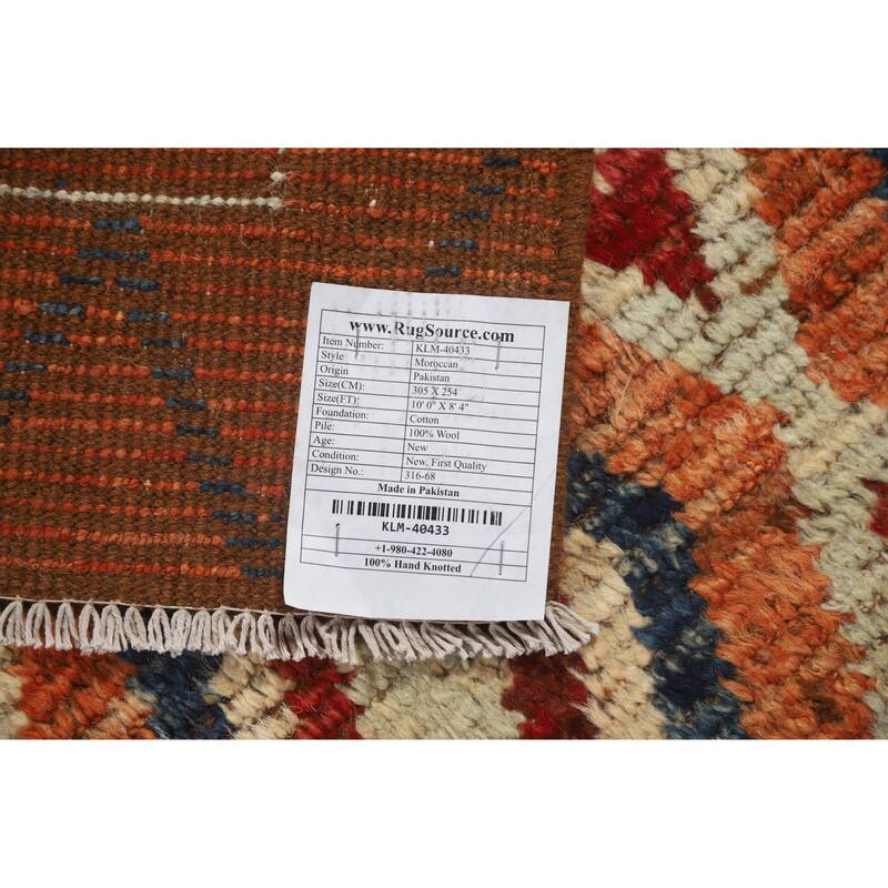 Moroccan Oriental Area Rug Hand-Knotted Orange Wool Carpet - 8'4" x 10'0"