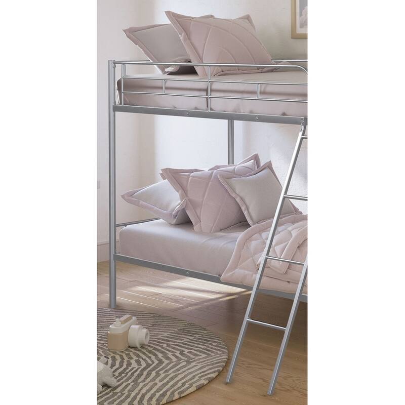 Twin-over-Twin Metal Bunk Bed with Angled Ladder