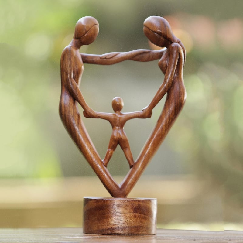 NOVICA Handmade Our Blessing Wood Sculpture - 13.5" H x 8" W x 4.5" D