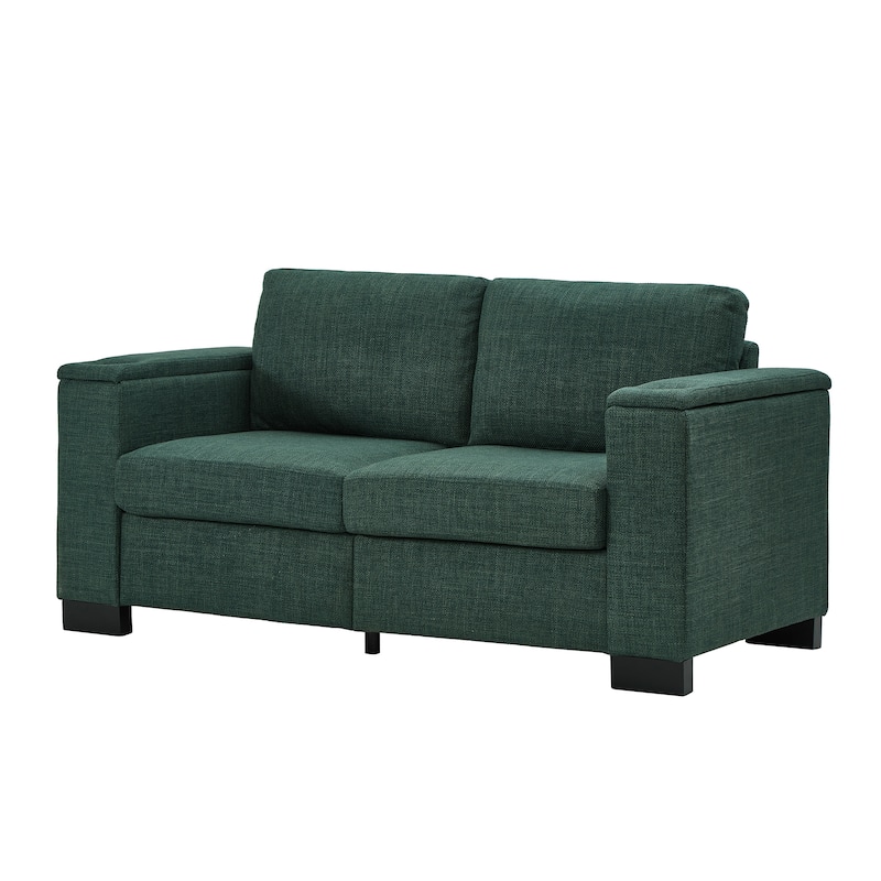 Roomfitters 67.7" Modern Loveseat with Square Armrests, Upholstered Fabric Couch with Cup Holder and Storage for Living Room