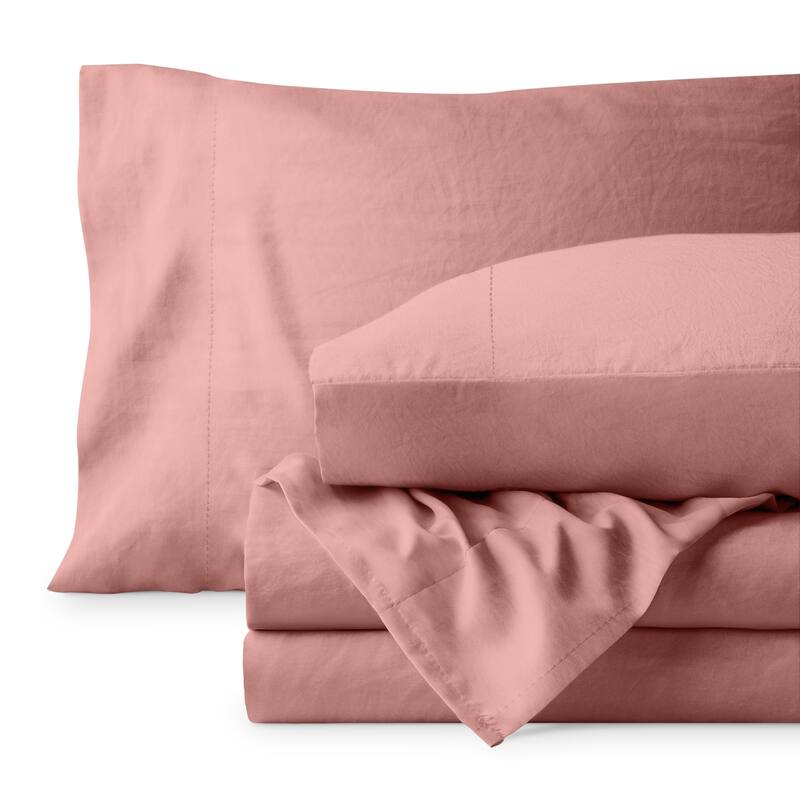 Bare Home Washed Microfiber Deep Pocket Sheet Set - Twin XL - Dusty Rose