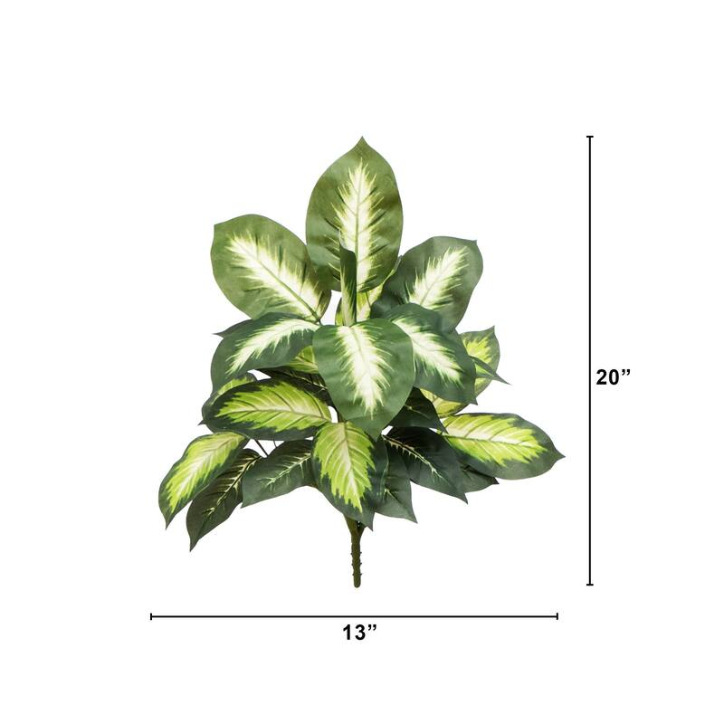Golden Dieffenbachia Artificial Plants - 20" - Green - Set of 6