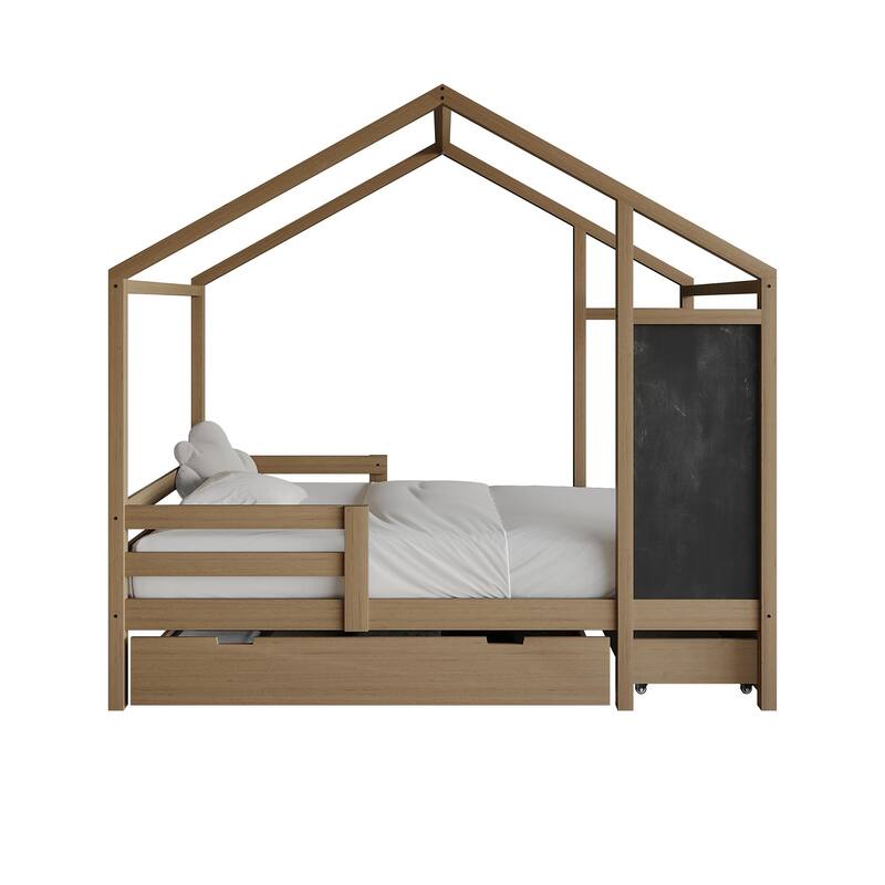 CraftPorch Mid-Century Wooden Canopy Bed - Light Oak