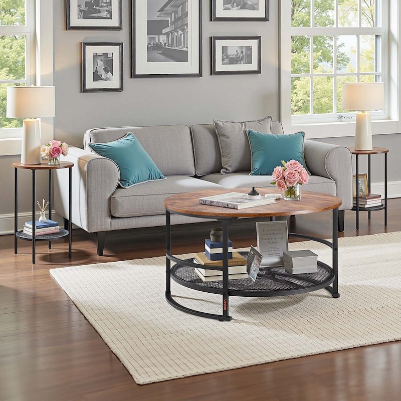 3-Piece Coffee Table Set with Natural Wood Grain Finish and Metal Legs for Living Room or Bedroom - 31.5” x 31.5” x 18.3”
