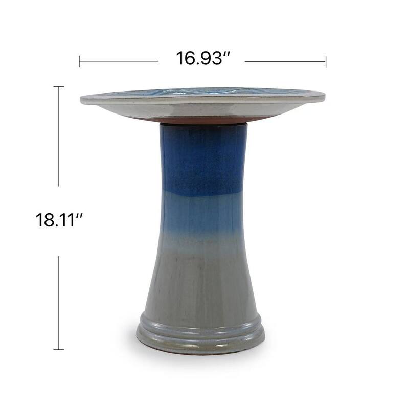 17"Ceramic Bird Bath for Outside, Elegant Tall Outdoor Bird Bath, Lightweight Pedestal Glazed Birdbaths with Swirl Pattern