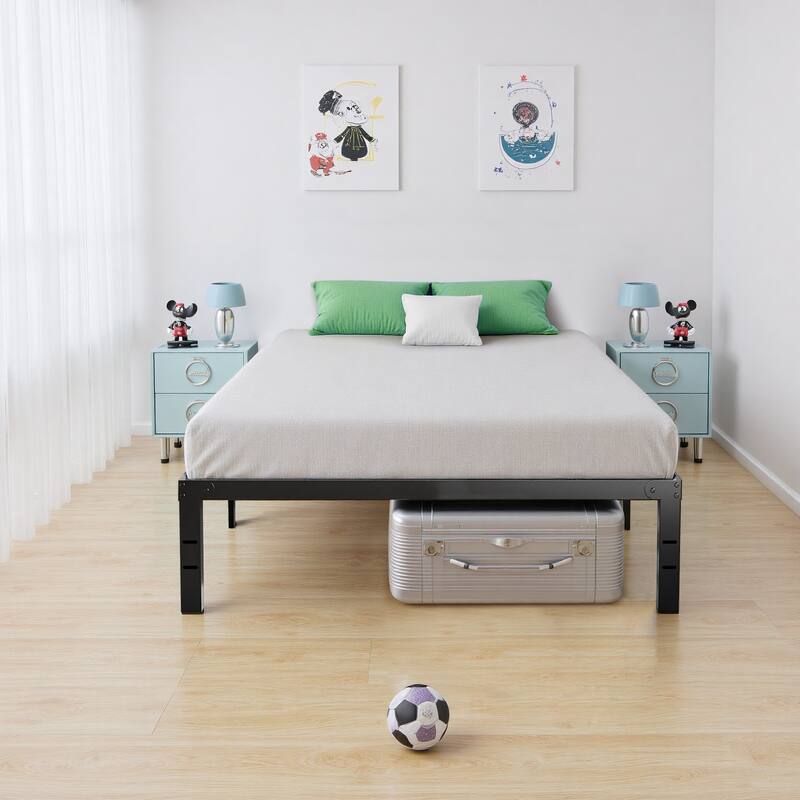 Full Bed Frame, Sturdy Twin Size Metal Platform , No Box Spring Needed, Heavy Duty, Easy Assembly, Under Bed Storage
