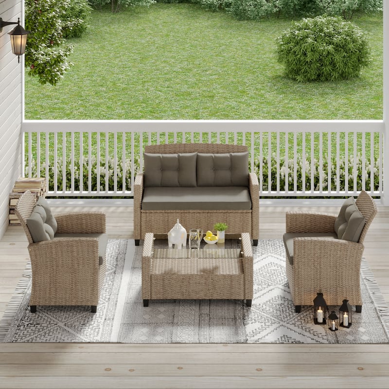 Corvus Armitage 4-piece Outdoor Resin Wicker Chat Set with Cushions