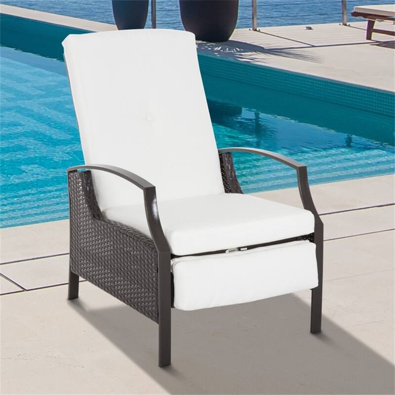 Outdoor Recliner Chair with Cushions Hand Woven PE Wicker Steel Frame Adjustable Three Position Patio Lounge Chair
