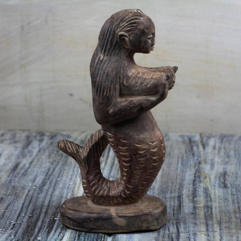 Novica Handmade Sensuous Mermaid Wood Sculpture