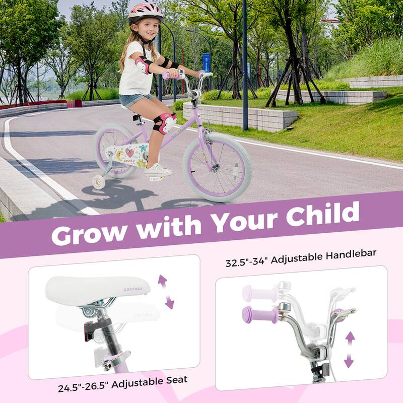 Costway 12/14/16/18 Inch Kids Bike for Girls Boys Age 3-8 Years with - See Details