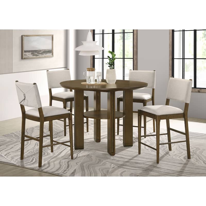 Ottowa 5-piece Round Wood Counter Height Dining Room Set Brown - 5-Piece - Brown / Light Tan