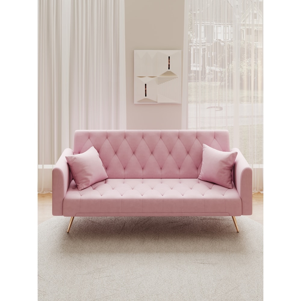 Velvet Upholstered Armsofa with Adjustable Backrest, Convertible Sleeper Sofa Bed, Stylish Loveseat with Metal Legs