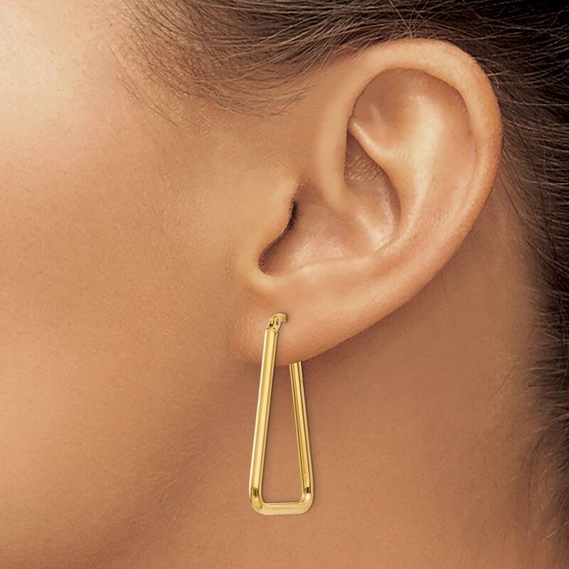 Curata 14k Yellow Gold Polished Triangle Geometric Shape 32.5x2mm Hoop Earrings
