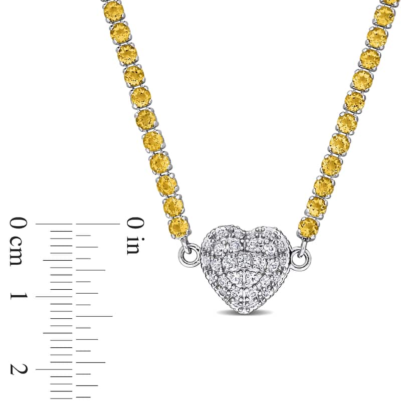 Miadora 11 5/8ct TGW Citrine Created White Sapphire Heart Necklace in Sterling Silver-17 in