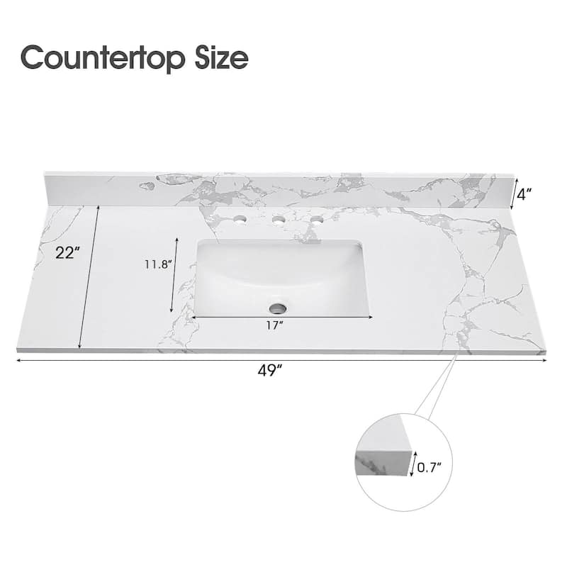 Glacifrost 49 inch Cultured Marble Bathroom Vanity Top with Sink