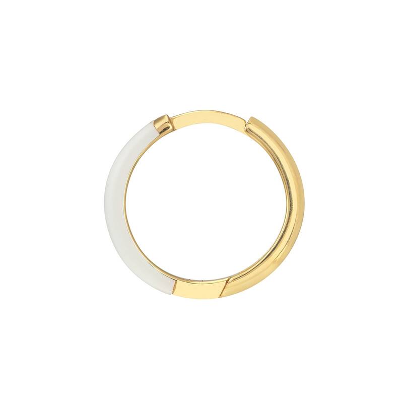 Curata 14k Yellow Gold 11x2mm White Enamel Polished Hoop Earrings