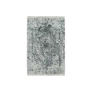 Shahbanu Rugs Ice Cube Gray, Broken Persian Hand Knotted Design, Wool ...