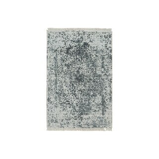 Shahbanu Rugs Ice Cube Gray, Broken Persian Hand Knotted Design, Wool ...