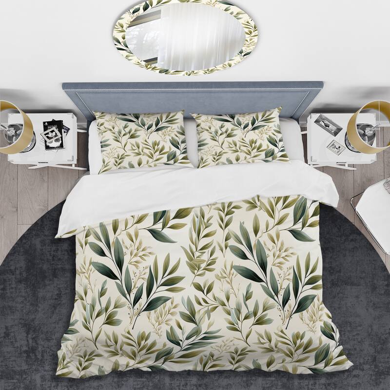 Designart "Tranquil Leaves" Green Bohemian - Bedding Set With Shams