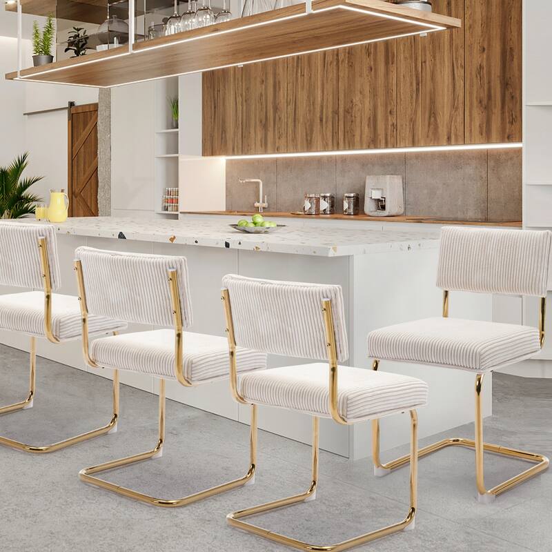 Mid Century Corduroy Dining Chairs with Gold Metal Base Set of 4
