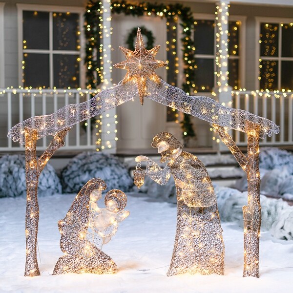 Joyfy 5FT Christmas Nativity Scene Yard Light 160 Pre Lit LED Warm White Lights Gold White On Sale Bed Bath Beyond 36027235