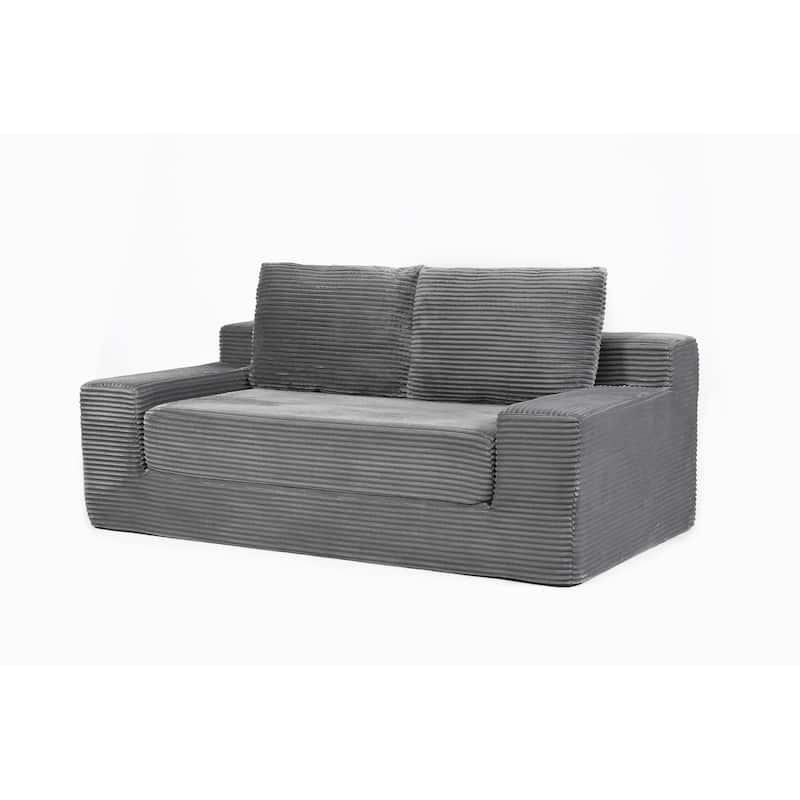 Floor Corduroy Deep Seat Loveseat Sofa with Folding Mattress Convertible Sleeper Sofa Bed with Reversible Cushion and Pillows