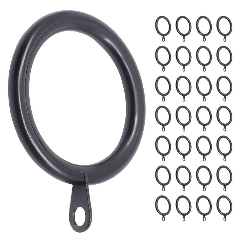 Meriville 1.5-Inch Inner Diameter Metal Curtain Rings with Eyelets and inserts - Black - Set of 28