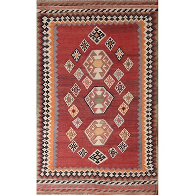 Red Kilim Qashqai Persian Area Rug Hand-Woven Wool Carpet - 4'1" x 6'8"