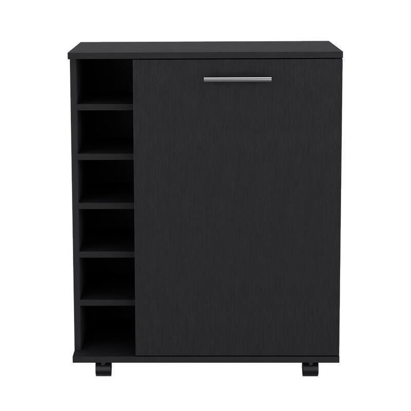 Wick Bar Cart with Integrated Wine Storage, Spacious Cabinet and Smooth Rollers - Black