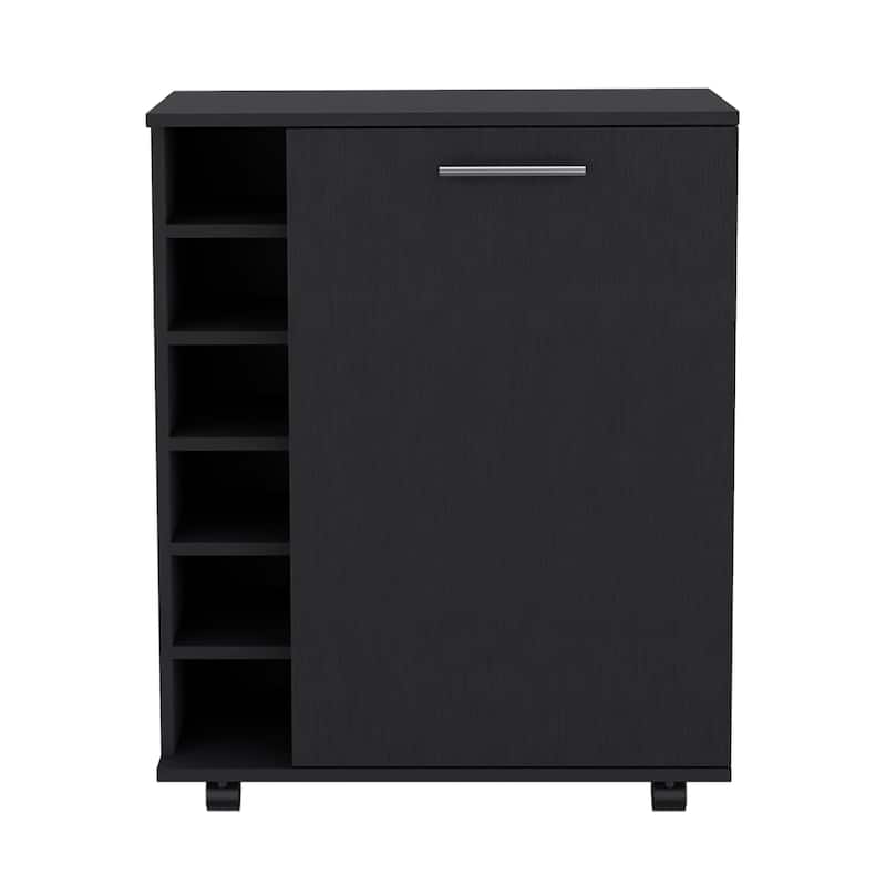 Wick Bar cart with Integrated Wine Storage, Spacious Cabinet and Smooth Rollers - Black