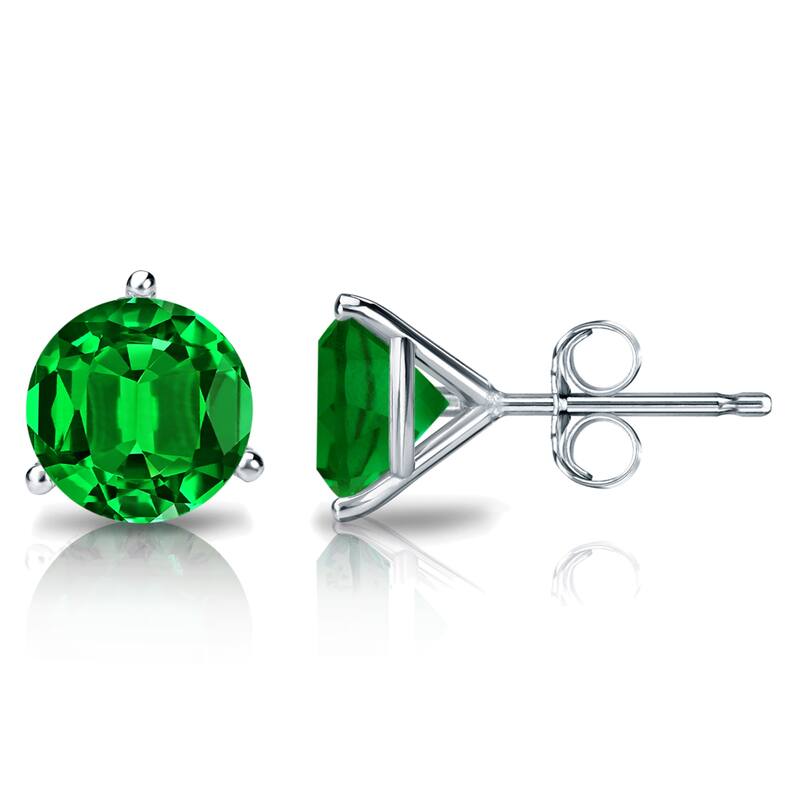 Auriya 14k Gold Lab Grown Gemstone Green Emerald Stud Earrings Round 0.25 to 5.00 ct. tw. 3-Prong Martini Push-Back - 0.63ct tgw. - White