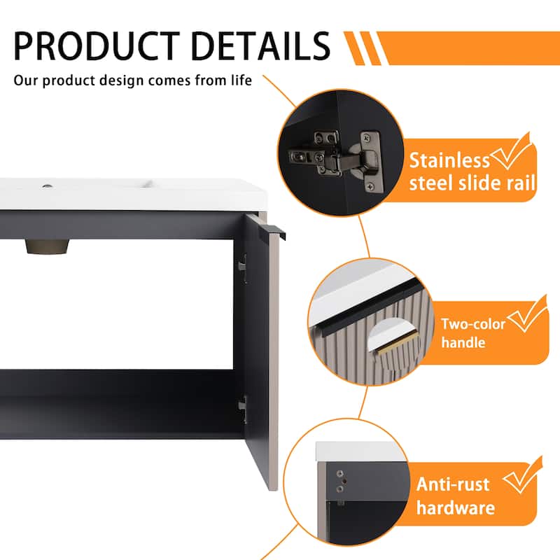 Bathroom Vanity With Sink In 36 Inch, Floating Bathroom Vanity With Soft Close Door