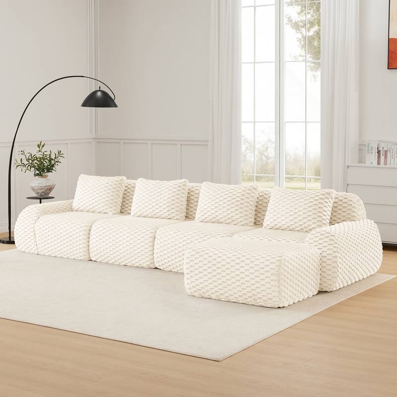 Oversized Modular Sectional Sofa with Movable Ottoman, 4 Seat Modern Flannelette Fabric Sofa Set Floor Armrests Sofa - Cream 4 Seat - 1 Ottoman