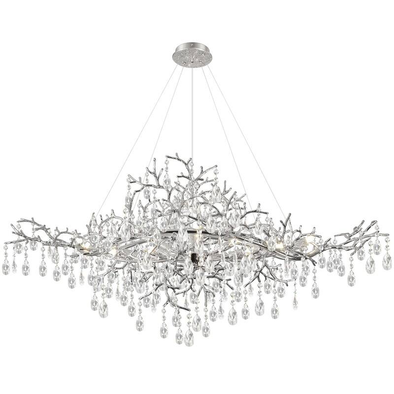 47 in. Raindrop Chandeliers, 12-Light Luxury Crystal Silver Tree Branch Chandelier for Dining Room, Kitchen Island, - Silver