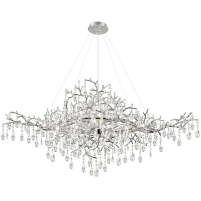 47 in. Raindrop Chandeliers, 12-Light Luxury Crystal Silver Tree Branch Chandelier for Dining Room, Kitchen Island,