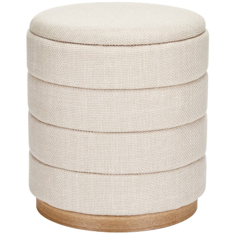 Modern Cylinder Ottoman with Hidden Storage Linen Upholstery Seat