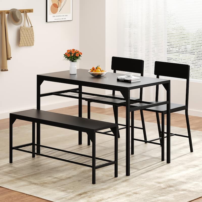 4-Piece Dining Set with Bench & Chairs - Space-Saving Table Set for Kitchen, Breakfast Nook - Black