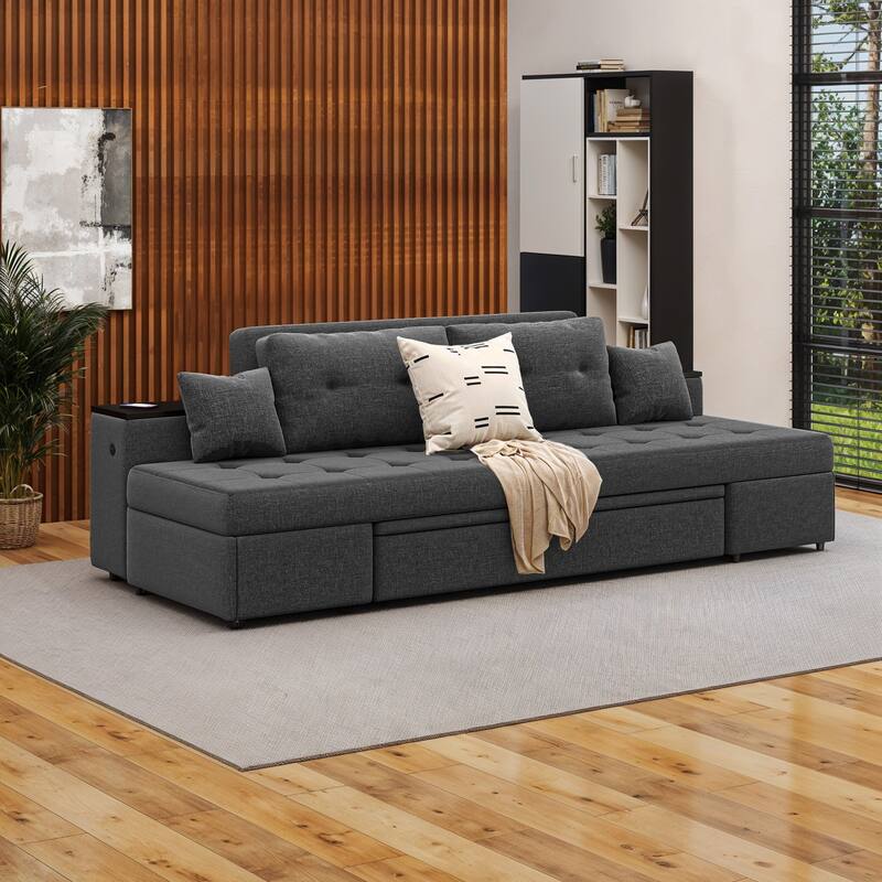 5-in-1 Upholstered Convertible Sleeper Sofa Couch Bed - Grey
