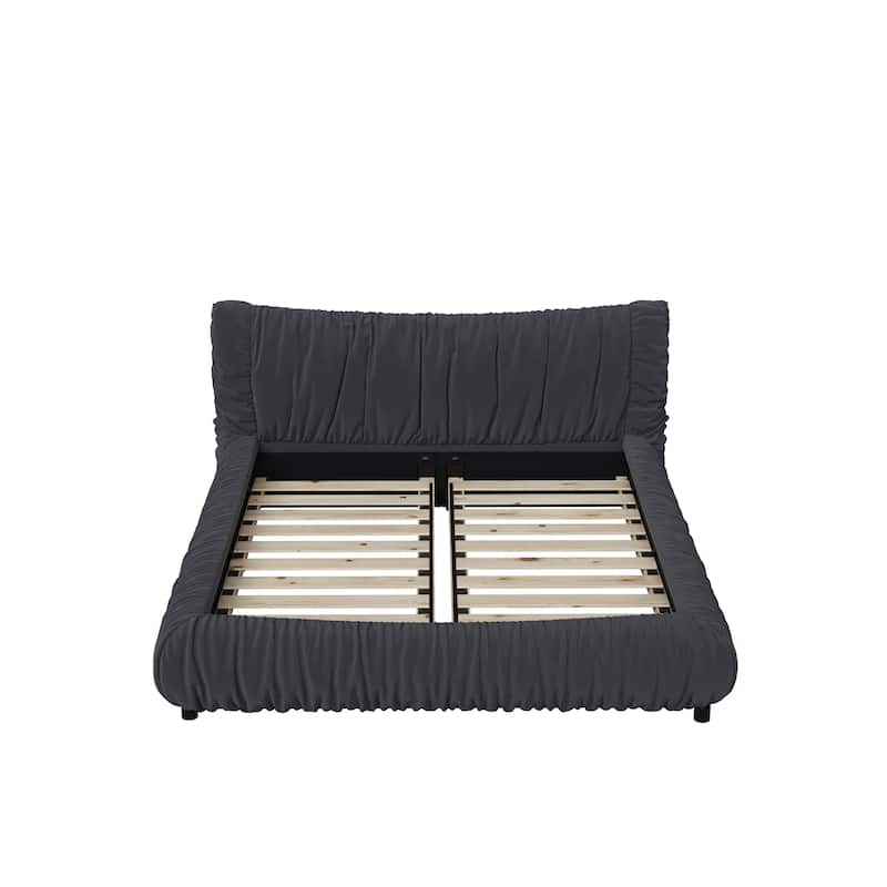 King Size Low Profile Platform Bed with Removable Cushion and Solid Wood Frame Modern Fully Upholstered Bed Frame with Headboard