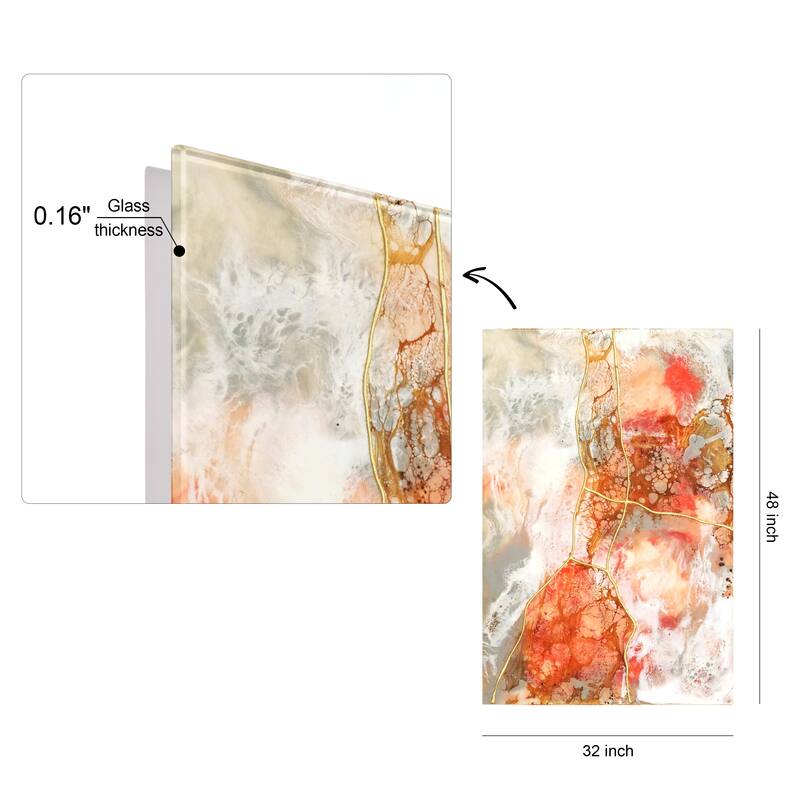 Coral Abstract Wall Art Printed on Frameless Free Floating Tempered Glass Panel