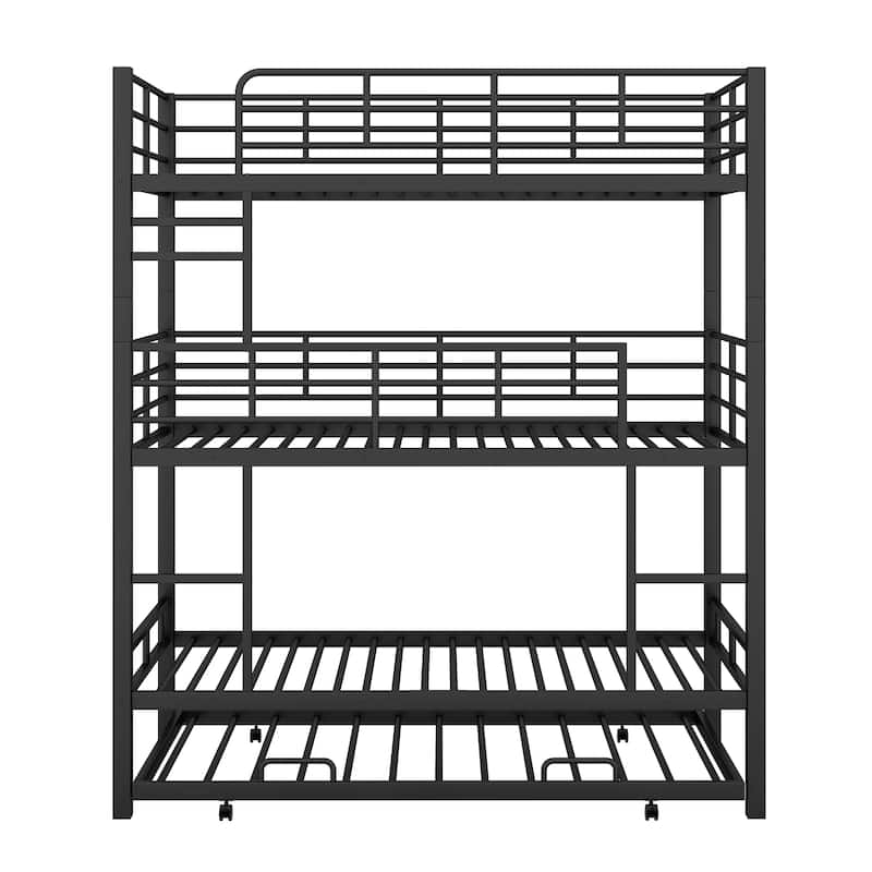 Roomfitters Twin Metal Triple Bunk Bed with Trundle and Space-Saving Vertical Layout for Three Sleepers